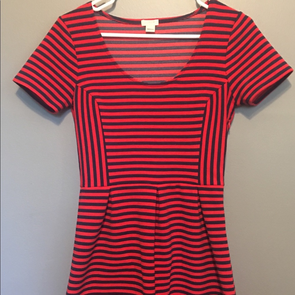 J CREW RED NAVY BLUE STRIPED~SHORT SLEEVE DRESS